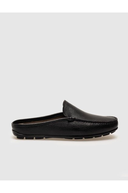 Genuine Leather Black Men's Casual Slippers