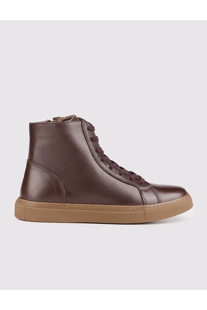 Genuine Leather Brown Zippered Lace-up Men's Casual Boots