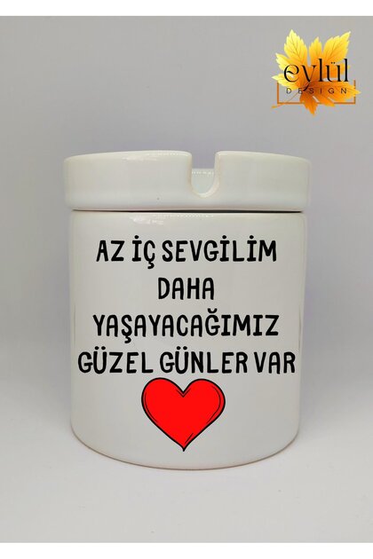 Less Inner Lover Written Lover Themed Special Design Printed Ceramic Ashtray Odorless Cult Tabla