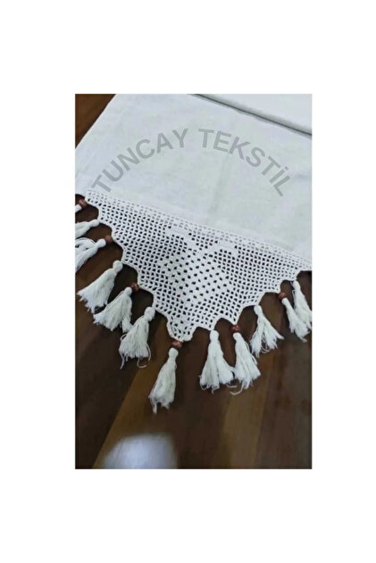 Hand Lace Tasseled Runner Ranir Cover Buldan Work Linen Coffee Table Table Top Cloth Fireplace