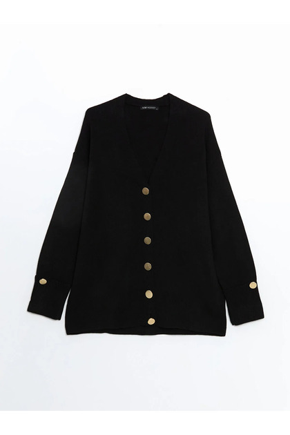 Modest Black V-Neck Women's Knitwear Cardigan