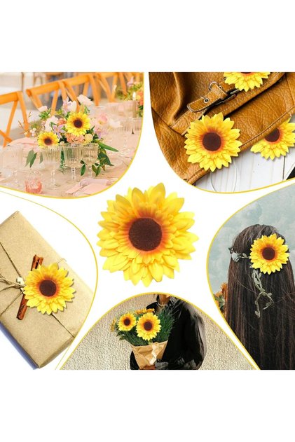 12 Adet Yapay Lüx Ayçiçeği Kafa (7cm)_ Papatya Kafası Yaprak yıldız Çiçek Gül Duvar Ay çiçeği