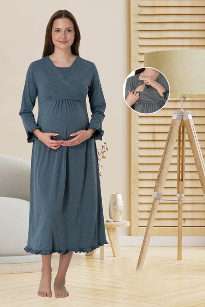Anthracite Maternity Maternity Nightgown with Effortt Hidden Breastfeeding