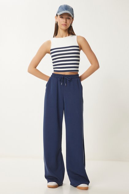 Wide Leg Modal Sweatpants Dark Blue Lub0070