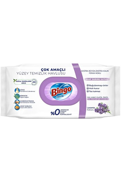 BİNGO PRATİK ÇOK AMAÇLI YÜZEY TEMİZLİK HAVLUSU LARGE LAVANTA KOKULU 96.LI