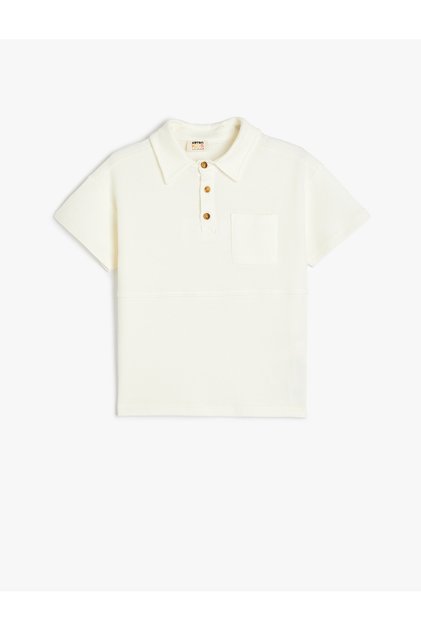Button Detailed Polo Neck Short Sleeve Cotton T-Shirt