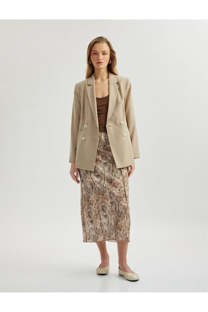High Waist Regular Fit Snake Print Midi Skirt