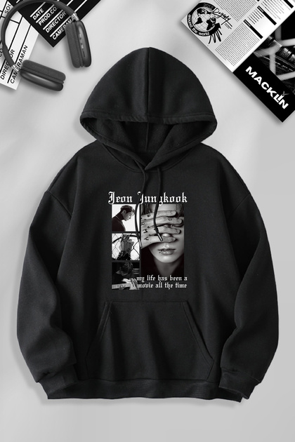 darkopia Unisex Kadın Erkek Jeon Jungkook Baskılı Kapüşonlu Basic