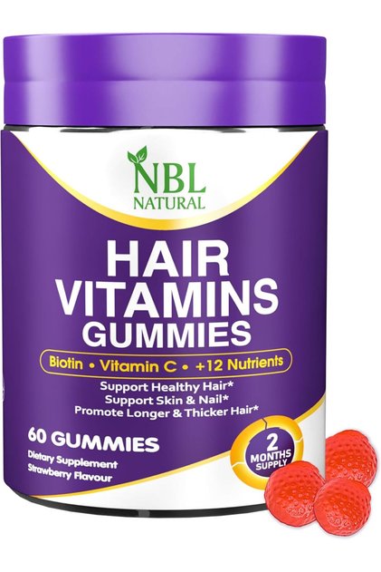Hair Vitamins 60 Gummies Supplement with Vitamin C, Biotin & Folic Acid Supports