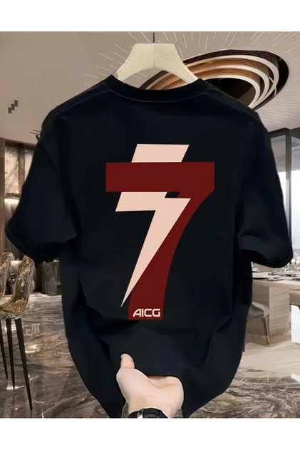 تي شيرت مطبوع عليه 7 أرقام للجنسين
