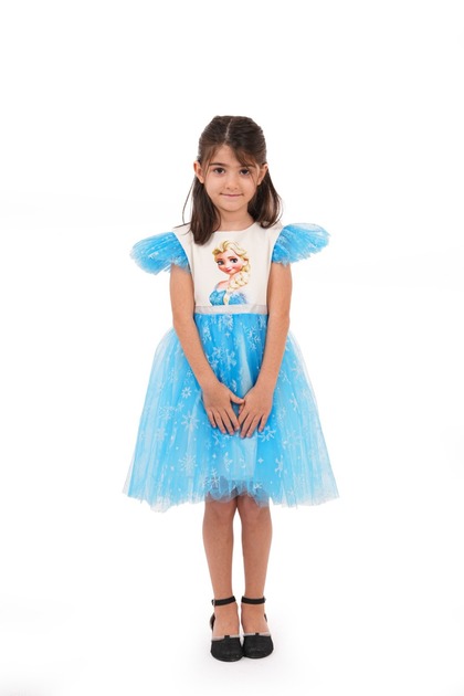 HMZ GOLD Frozen Frozen Elsa Dress with Glitter Tulle and Silver Belt  Detail- Trendyol