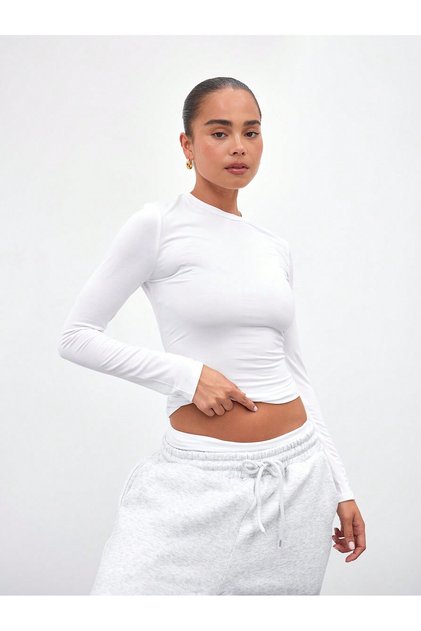 Long Sleeve Soft Touch Round Neck Modal Blouse White