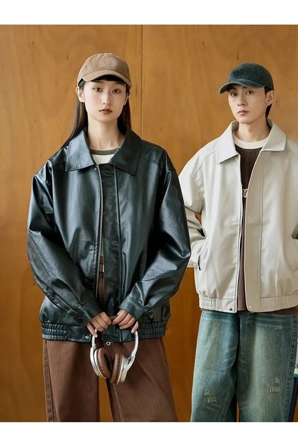 Oversize Unisex Bomber Vintage Deri Ceket
