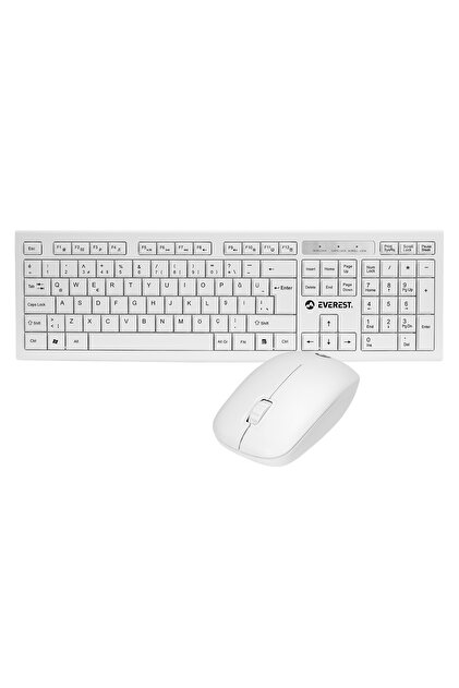 Everest KM-6121 USB Kablosuz Beyaz Slim Standart Q Klavye ve Mouse