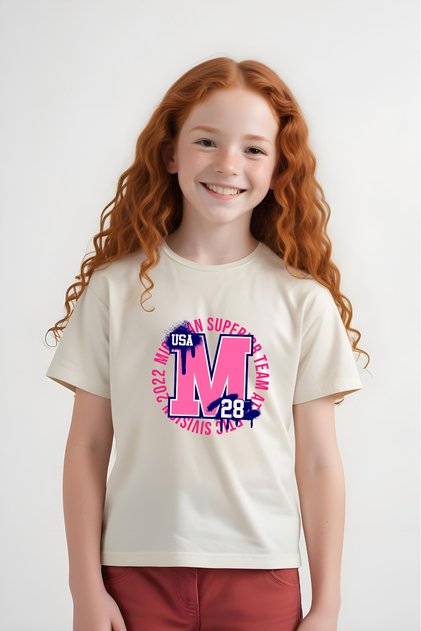 M 28 Printed Girls' Short Sleeve T-Shirt