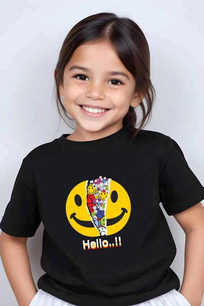 Emoji Printed Girls' Short Sleeve T-Shirt