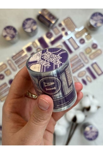 Memory Of Display 136 Adet Retro Mor Çıkartmalı Washi Bant 2m/Sticker/Masking Tape/Desenli Bant