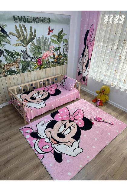 PEMBE MİNİ (FON PERDE 70X260 İKİ KANAT - YATAK ÖRTÜSÜ VE YASTIK - HALI ÖLÇÜ SEÇİNİZ)