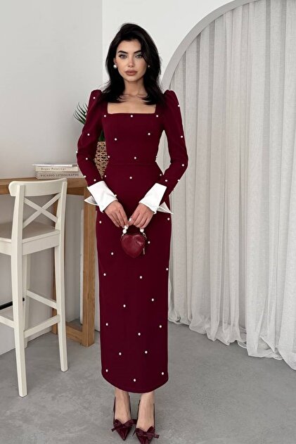 【 Ameri 】LADY ATTRACTIVE DRESS barış sülün lovebox Women's Atlas Fabric Square Neck Sleeves