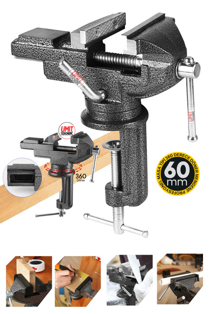 Premium Seri 360 Döner Çok Fonsksiyonlu Tezgah Masa Mengenesi Mini Örslü Mengene 60mm