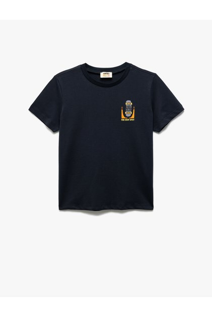 Cotton Short Sleeve Crew Neck Print Detail T-Shirt