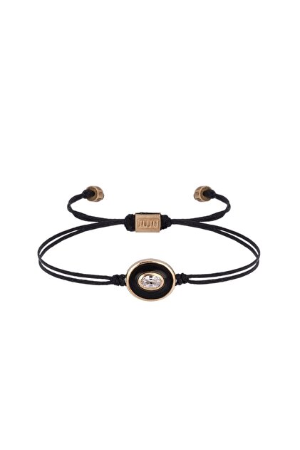 Black Enamel Black String Ellipse Bracelet with Stones on the Middle