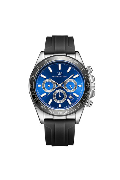 Kenneth Scott K23149-SSBN Men Chrono & Multi Function Display Watch & Silicone Strap Black