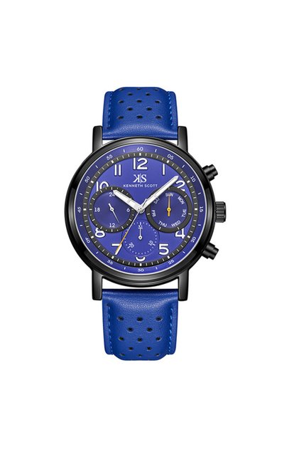 Kenneth Scott K24119-BLNN Men Analog Display Watch & Leather Strap Blue