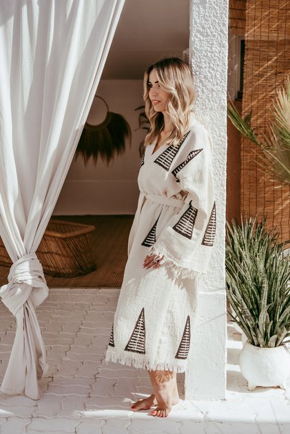 COTTON KAFTAN- PYRAMID NATURAL X-LARGE