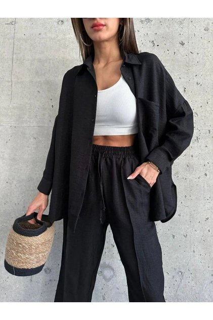 Women's Double Linen Shirt, Trousers, Top and Bottom Set