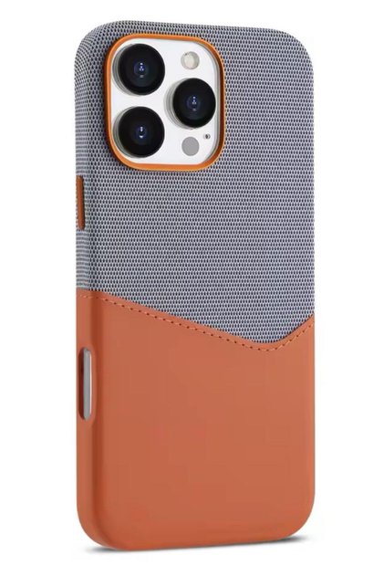 iPhone 15 Pro Compatible Fabric and Leather Mix Card Holder Metal Camera Detail Sahra Case