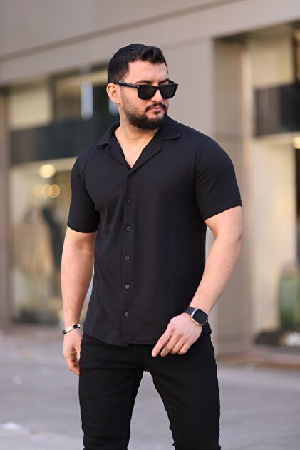 Know Men's Black Knitted Short Sleeve Shirt- Trendyol