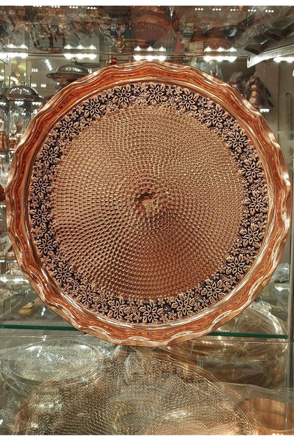 Copper Tray & Copper Presentation Tray 38 cm Copper Ottoman Hand Embroidered Tray Henna Tray