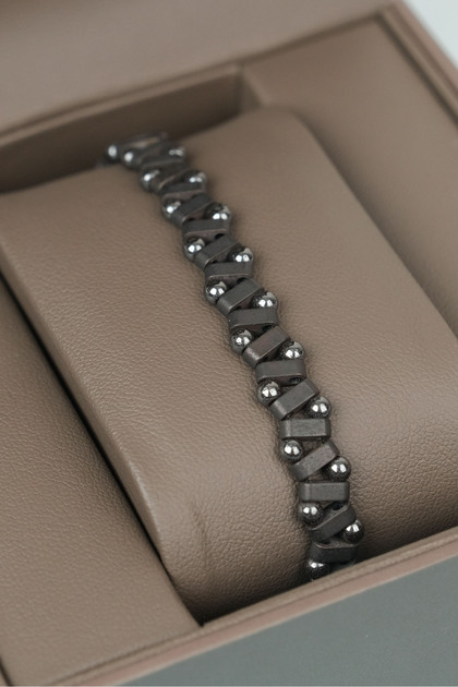 Vip Luxury Design Men's Steel Bracelet - Tarnish-Free Smoked Beaded