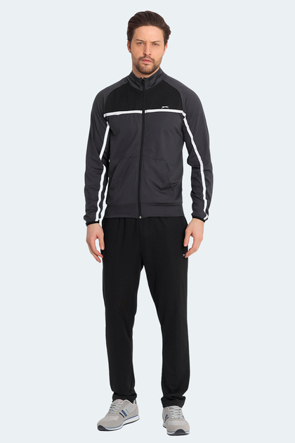 Reform Men's Zippered Stand Collar Dark Gray Tracksuit Set with Pockets