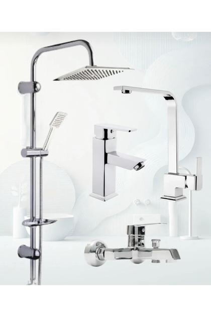KROM DUBAİ DUŞ SETİ , LÜX KARE EVİYE , SABİT LAVABO , BANYO BATARYASI 4’LÜ SET