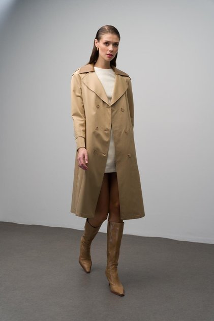 Punto Detailed Leather-Trimmed Water-Repellent Trench Coat Kamel 6618
