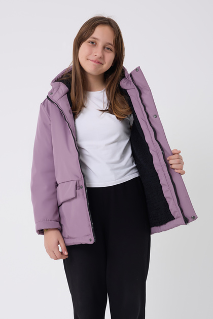 Spor Kız Çocuk Mürdüm Kürklü Su ve Rüzgar Geçirmez Kapüşonlu 3 Cep Kışlık Spor Mont & Kaban & Parka