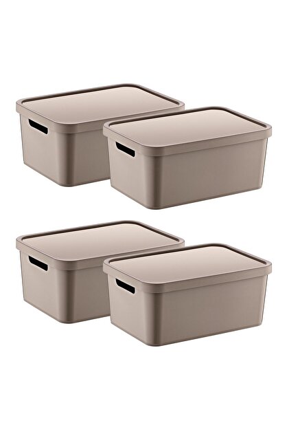 Set of 4 Stafi Multi-Purpose Box with Lid Terra 4,5 Lt