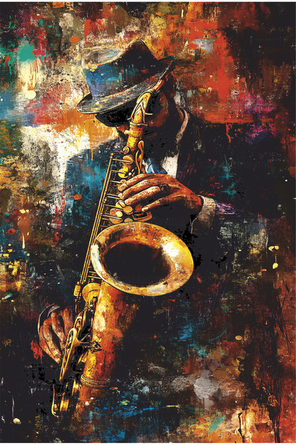 Hayat Poster saksafon çalan müzisyen yağlı boya tablo jazz soul