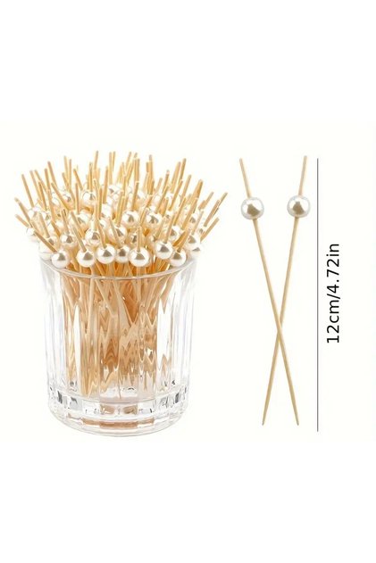 İncili Bambu Kokteyl Çubukları 12 Cm 50 Adet