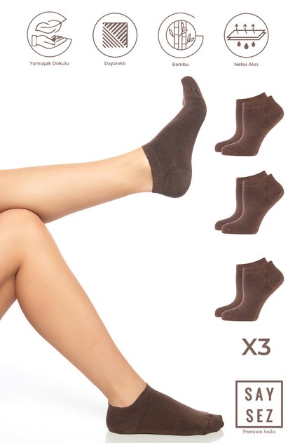 Bamboo Women's Booties Plain Brown Socks Seamless Premium 3-Pack