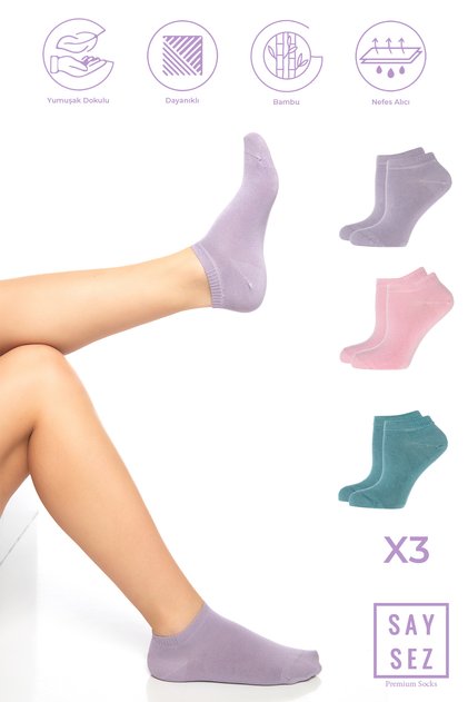Bamboo Women's Booties - Solid, Seamless, Premium 3-Pack, Pink-Lilac-Water Green