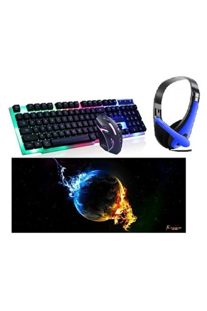Led Işıklı Oyuncu Klavye Mouse Seti Büyük Boy Mousepad Ve Kulaklık Full Gamer Set