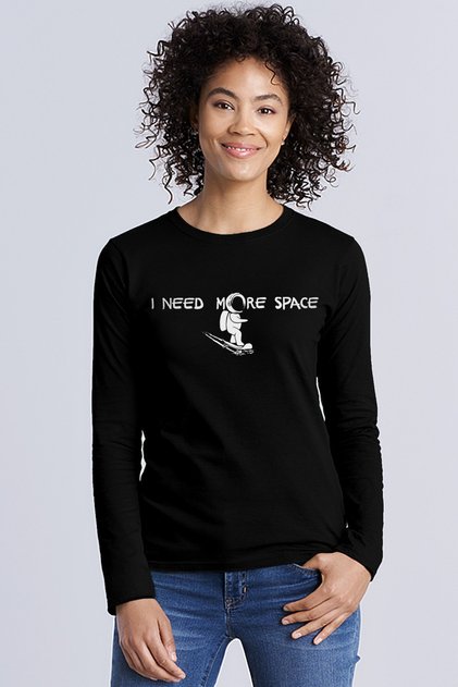 Skateboarding in Space Black Long Sleeve Relax Fit Combed Cotton Women's T-Shirt