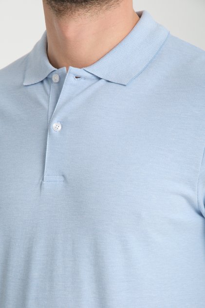 Boggee Pedso Men's Ice Blue Italian Collar Non-Shrink Lycra 100% Cotton Fabric Slim Fit Polo Collar T-Shirt