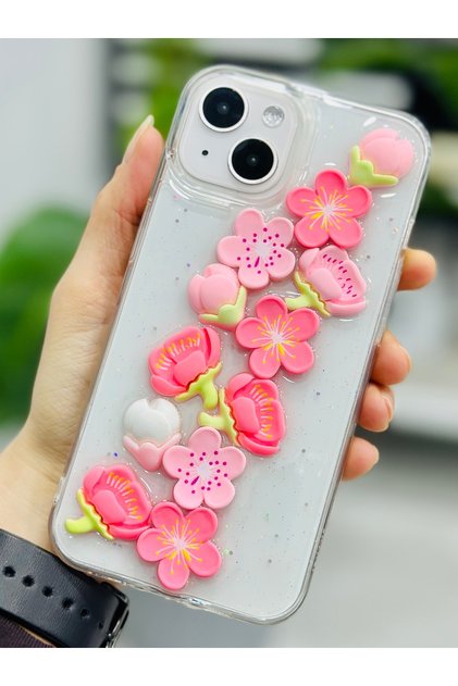 Flexible Silicone Case with Toy Pink Flower Design Compatible with iPhone 13 - 14 and 15