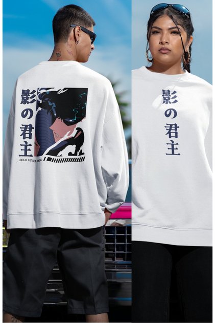 Unisex Solo Leveling Printed Back Printed Hoodless Sweatshirt, Oversize Anime Themed Sweatshirt
