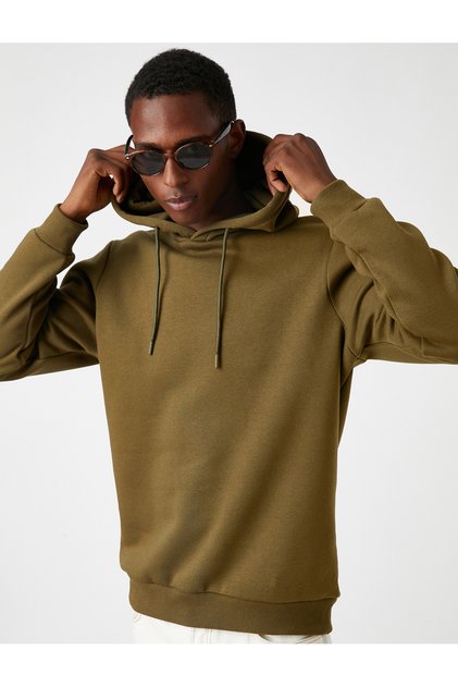 Basic Kapşonlu Sweatshirt Şardonlu