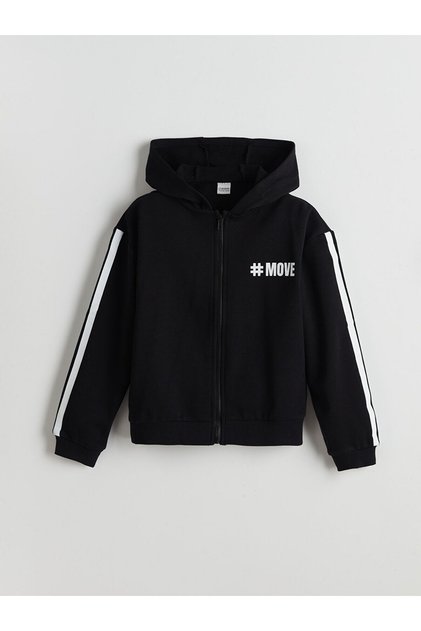 Lcw Kids Black Hooded Girl's Zip-Up Sweatshirt